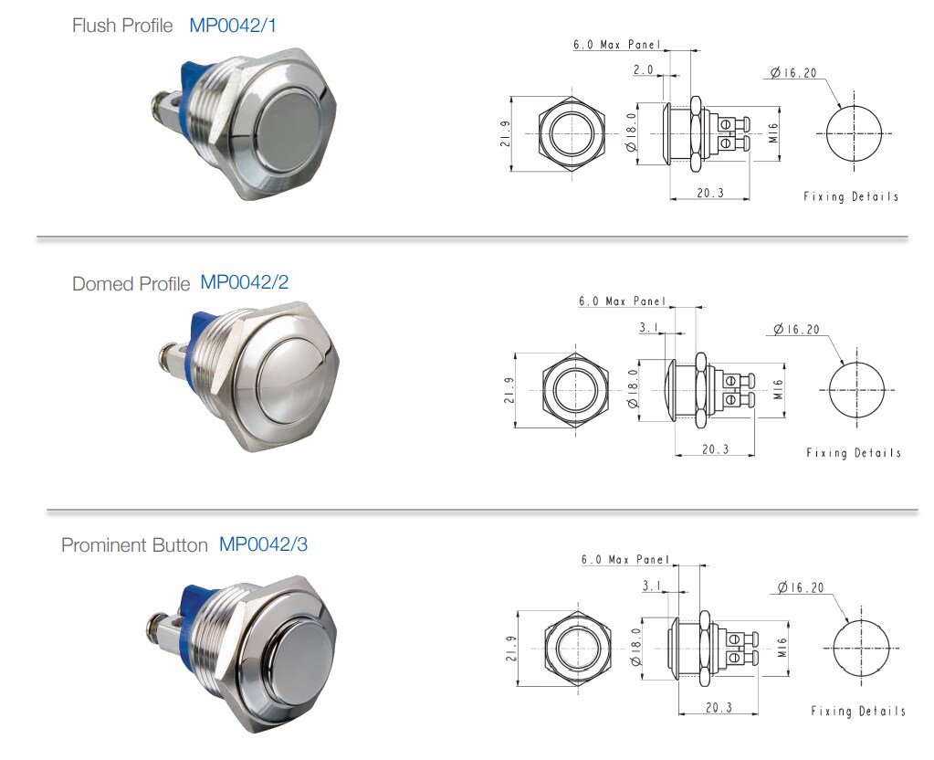 Chart - Bulgin MP0042 Pushbutton Switches